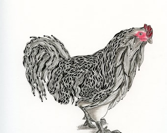 Rooster Giclee Print: Whimsical Farmhouse Art by LaCount Anderson