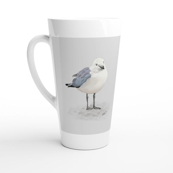 Charming Seagull Latte Mug - Handmade Ceramic Coffee Cup - Coastal Inspired Art