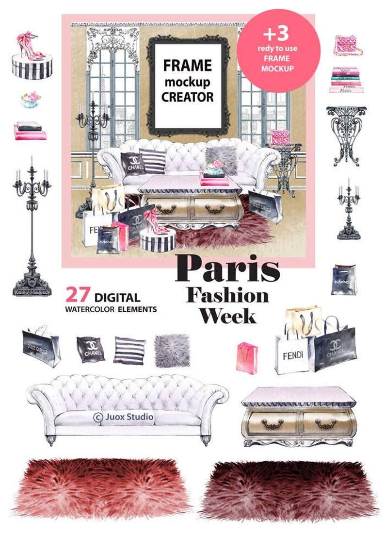 Download Paris Fashion Week Frame Mockup Creator Watercolor Painting | Etsy