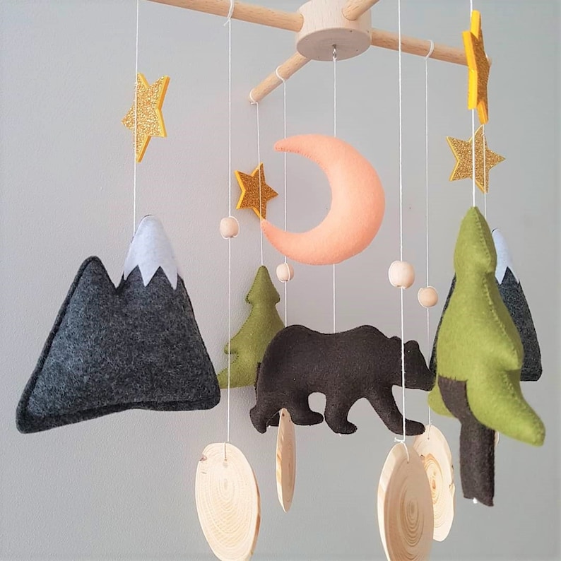 Woodland nursery mobile bear woodland mobile nursery boy crib Etsy