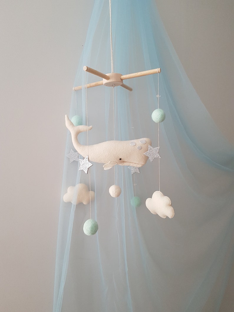 Whale Baby Mobile White Whale Nursery Mobile Ocean Mobile Etsy