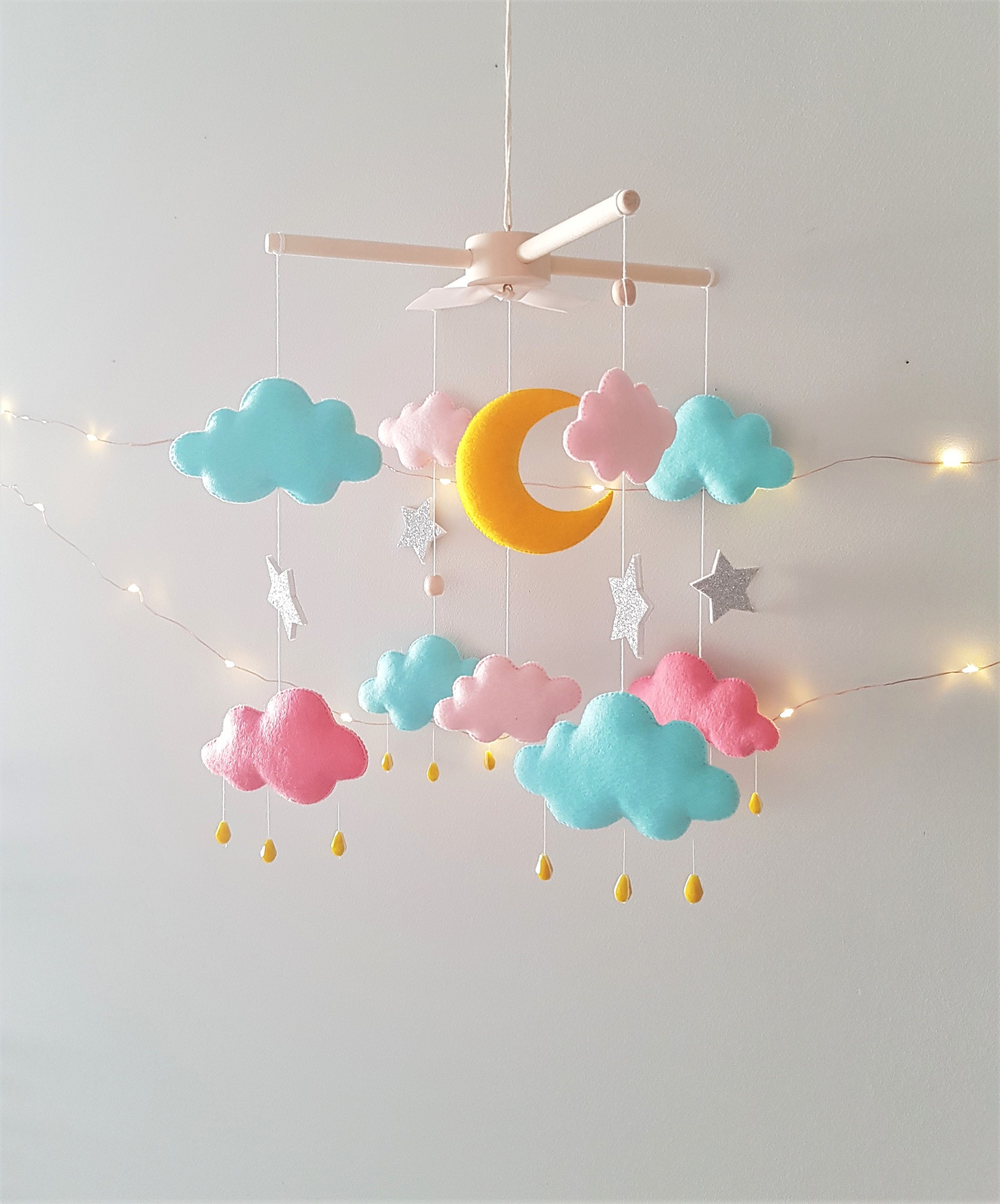 Moon and Stars Crib Mobile Pink and Silver / Nursery Mobile Etsy