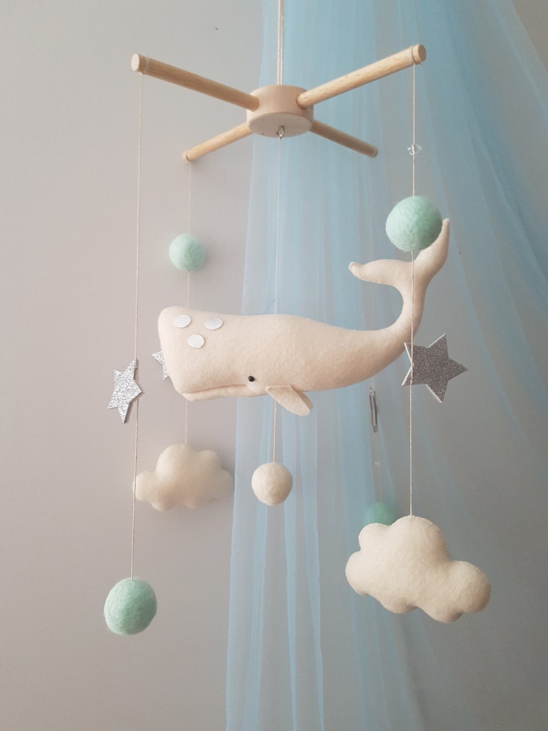 Whale Baby Mobile White Whale Nursery Mobile Ocean Mobile Etsy