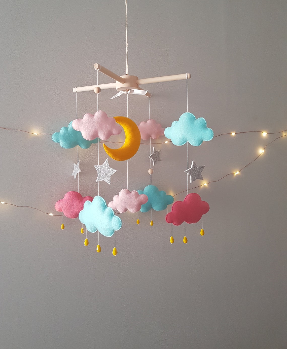 Moon and Stars Crib Mobile Pink and Silver / Nursery Mobile Etsy