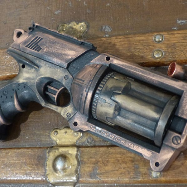 Steampunk Steam Revolver Sci Fi Blaster Working Nerf Gun Painted Maverick Rev 6 Ray Gun Laser Blaster