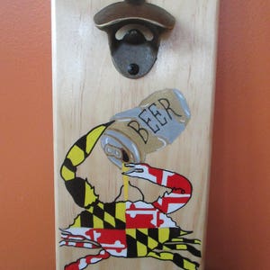 Maryland Flag Crab Drinking Beer Wooden Bottle opener with magnetic cap catcher bottle cap catcher opener