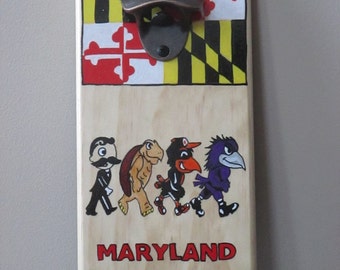 Baltimore Sports and Beer Wall Mounted Wooden Magnetic Bottle Opener with cap catcher bottle cap catcher opener