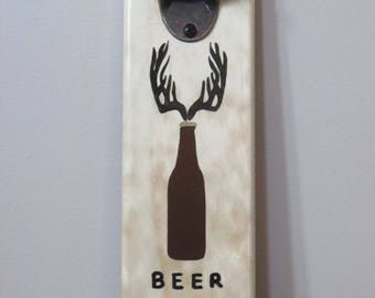 BEER HUNTER Väggmonterad magnetisk träöppnare magnetisk kapsylfångare flaskkapsylöppnare