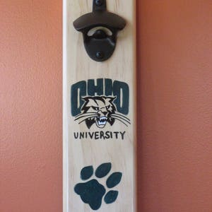 De Ohio University Bobcats houten flesopener met magnetische dopvanger, flesopener