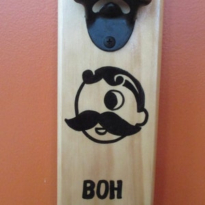 Boh Knows Beer Wall Mounted Wooden Magnetic Bottle Opener with magnetic cap catcher bottle cap catching opener