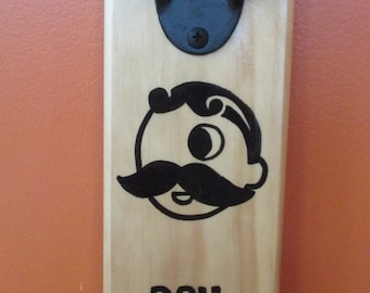 Boh Knows Beer Wall Mounted Wooden Magnetic Bottle Opener with magnetic cap catcher bottle cap catching opener