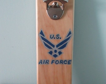 United States Air Force Wall Mounted Bottle opener with magnetic cap catcher bottle cap catching opener