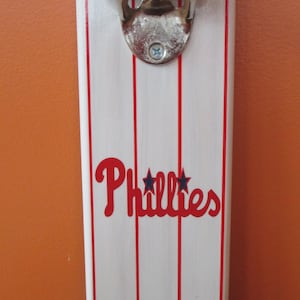 Philadelphia Phillies Wall Mounted Wooden Magnetic Bottle Opener with magnetic cap catcher bottle cap catching opener