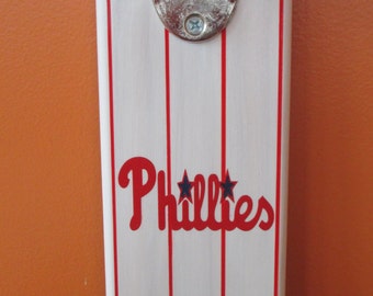 Philadelphia Phillies Wall Mounted Wooden Magnetic Bottle Opener with magnetic cap catcher bottle cap catching opener