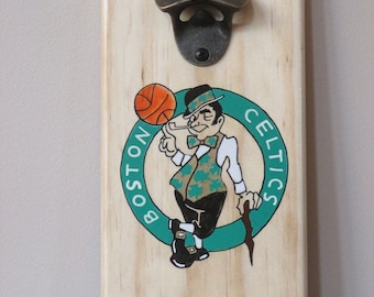 Boston Celtics Wooden Bottle opener with magnetic cap catcher bottle cap catching opener