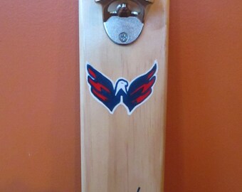 Washington Capitals Wall Mounted Wooden Magnetic Bottle Opener with cap catcher bottle cap catcher opener