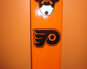 Philadelphi Flyers Wall Mounted Wooden Magnetic Bottle Opener with magnetic cap catcher bottle cap catching opener