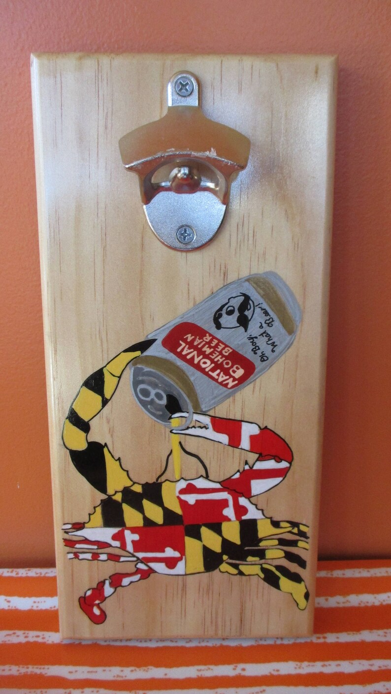 Maryland Flag Crab Drinking Beer Wooden Bottle opener with Etsy