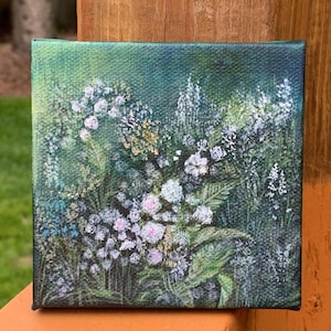 Flower Art, Mini 4x4 Painting, Floral Decor, Original Painting, Acrylic Painting, Tiny Art, Canvas Wall Art, Nature Artwork