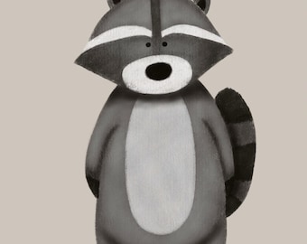 Stampe animali woodland, Raccoon Nursery Art, Woodland Nursery Prints, Raccoon Illustration, Baby Room Wall Art, Neutral Nursery Decor