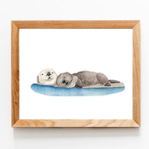 Vivero de nutrias, Estampado de nutria bebé, Regalo de nutria, Animales de vivero de bebés, Estampados de animales, Estampados de animales marinos, Estampado de acuarela de nutria, Acuarela de nutria