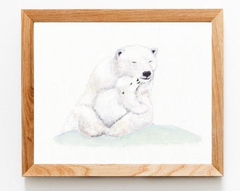 Estampas de urso polar, estampas de berçário do Ártico, arte de berçário de animais de bebê, família de urso polar, impressão de parede de berçário, berçário de urso, decoração de quarto de bebê