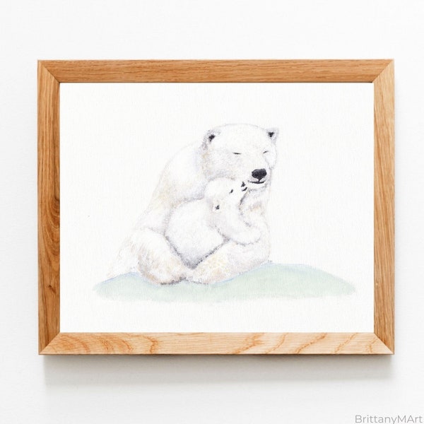 Polar Bear Prints, Arctic Nursery Prints, Baby Animal Nursery Art, Polar Bear Family, Nursery Wall Print, Bear Nursery, Baby Room Decor