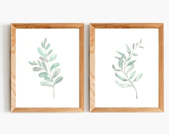 Botanical Print Set, Leaf Watercolour Art, Fern Watercolour Print, Art Print Set of 2, Set of 2 Prints, Set of 2 Wall Art