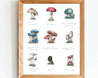 Kitchen Art Print, Watercolour Mushroom Wall Art, Forest Art Print, Kitchen Wall Art, Botanical Illustration Print, Witchy Art Theme