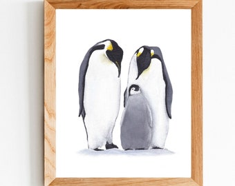 Penguin Nursery Art, Kids Room Decor, Penguin Family Art, Penguin Painting, Baby Animal Nursery, Animal Prints for Nursery, Neutral Art