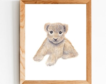 Baby Lion Print, Nursery Prints, Nursery Animals, Safari Nursery, Safari Nursery Animal Art, Lion Print, Baby Animals, Lion Cub Art