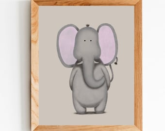 Elephant Nursery Art, Safari Nursery Prints, Elephant Illustration, Digital Animal Art,  Baby Room Wall Art, Neutral Nursery Decor