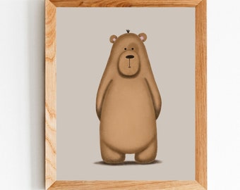 Bear Nursery Print, Woodland Nursery Prints, Bear Illustration, Woodland Kids Room,  Baby Room Wall Art, Neutral Nursery Decor