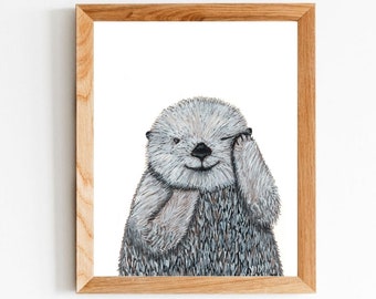 Baby Otter Nursery, Peekaboo Animal Art, Watercolour Otter Print, Digital Nursery Downloads, Baby Room Wall Art, Otter Art Print