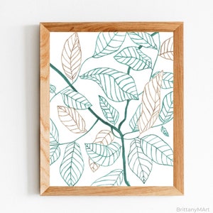 Scandinavian Print, Botanical Prints, Green and Gold Painting, Minimalist Art Print, Leaf Watercolour Prints, Botanical Watercolour Art
