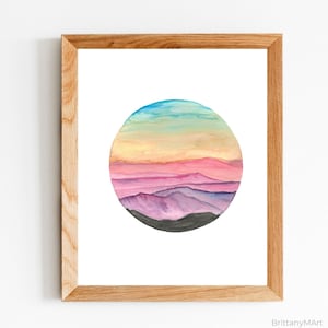 Mountain Print, Landscape Nature Print, Watercolour Art Print, Colourful Wall Art, Boho Print, Mountain Landscape, Sunset Print, Sunset Art