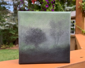 Original Acrylic Painting, Mini 4x4 Painting, Forest Painting, Original Canvas Art, Landscape Painting, Forest Artwork, Evergreen Trees