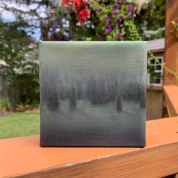 Forest Painting, Mini 4x4 Painting, Abstract Original Canvas, Nature Art, Forest Canvas, Landscape Painting, Forest Artwork, Evergreen Trees