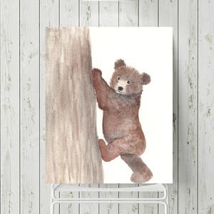 Decoração de berçário de floresta, estampas de animais de floresta, estampa de urso, decoração de berçário de urso, arte de parede de urso marrom, arte de parede de berçário de urso, arte em aquarela imagem 2
