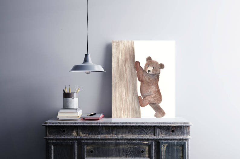 Decoração de berçário de floresta, estampas de animais de floresta, estampa de urso, decoração de berçário de urso, arte de parede de urso marrom, arte de parede de berçário de urso, arte em aquarela imagem 4