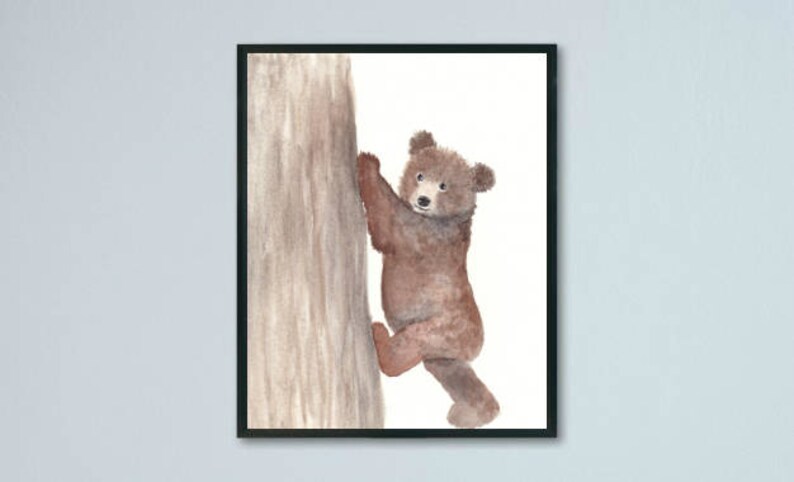 Decoração de berçário de floresta, estampas de animais de floresta, estampa de urso, decoração de berçário de urso, arte de parede de urso marrom, arte de parede de berçário de urso, arte em aquarela imagem 5