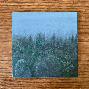 Miniature Forest Painting, 6x6 Canvas Painting, Forest Nature Art, Minimalist Forest Painting, Landscape Painting, Original Landscape Art