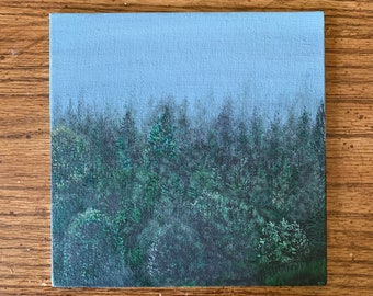 Miniature Forest Painting, 6x6 Canvas Painting, Forest Nature Art, Minimalist Forest Painting, Landscape Painting, Original Landscape Art