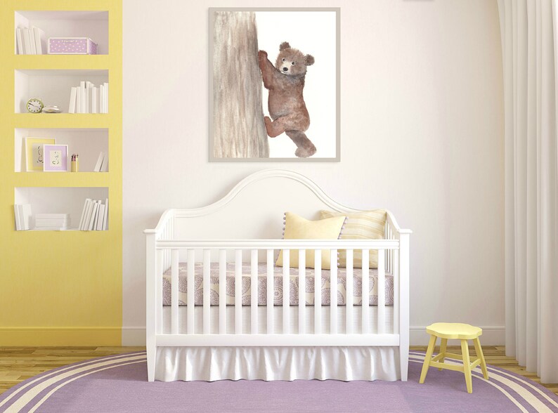 Decoração de berçário de floresta, estampas de animais de floresta, estampa de urso, decoração de berçário de urso, arte de parede de urso marrom, arte de parede de berçário de urso, arte em aquarela imagem 6