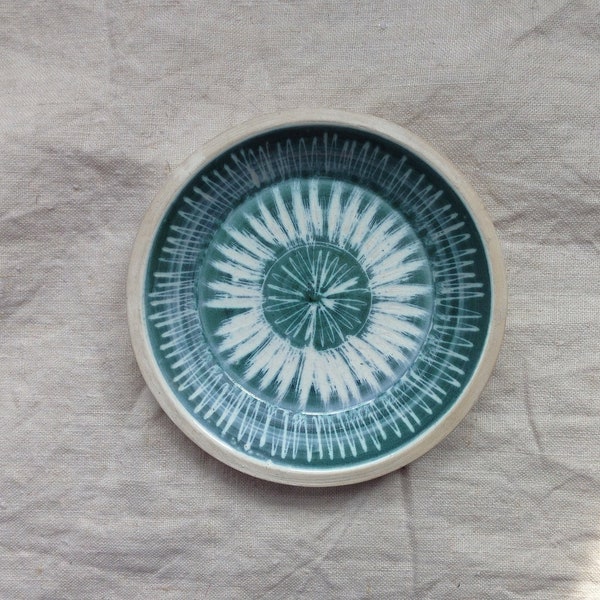 Mid-Century Dish - Raymond Everett Pottery - Handmade Rye Pottery - Studio Pottery Dish - Mid-Century Ceramics - Teal Blue Dish