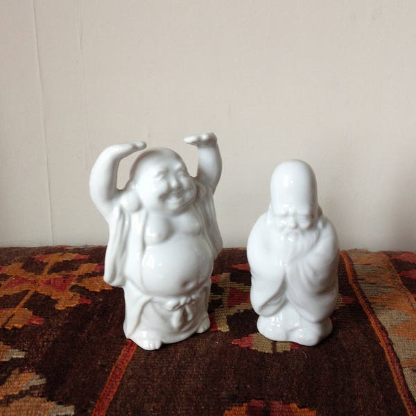 Two Chinese Gods - Ceramic Chinese God Figurines - White Porcelain God Statuettes - God of Longevity