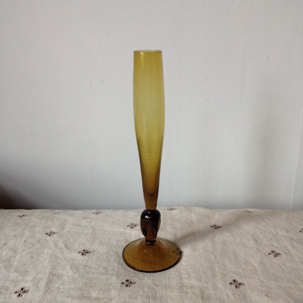 Vintage Alsterfors Glass Vase - Amber Glass Vase - Swedish Glass Vase - Alsterfors Sweden Vase - Tall Glass Bud Vase - Single Stem Vase