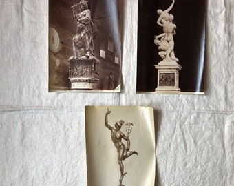 Drei frühe Fotografien - Sepia Drucke italienischer Skulptur - Grand Tour Fotografien - Albumin Prints - Donatello Fotografie