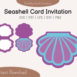 Modèle d'invitation de la petite sirène - Téléchargement instantané de coquille de mer svg/pdf/dxf/png/eps - Cricut, Silhouette Cameo