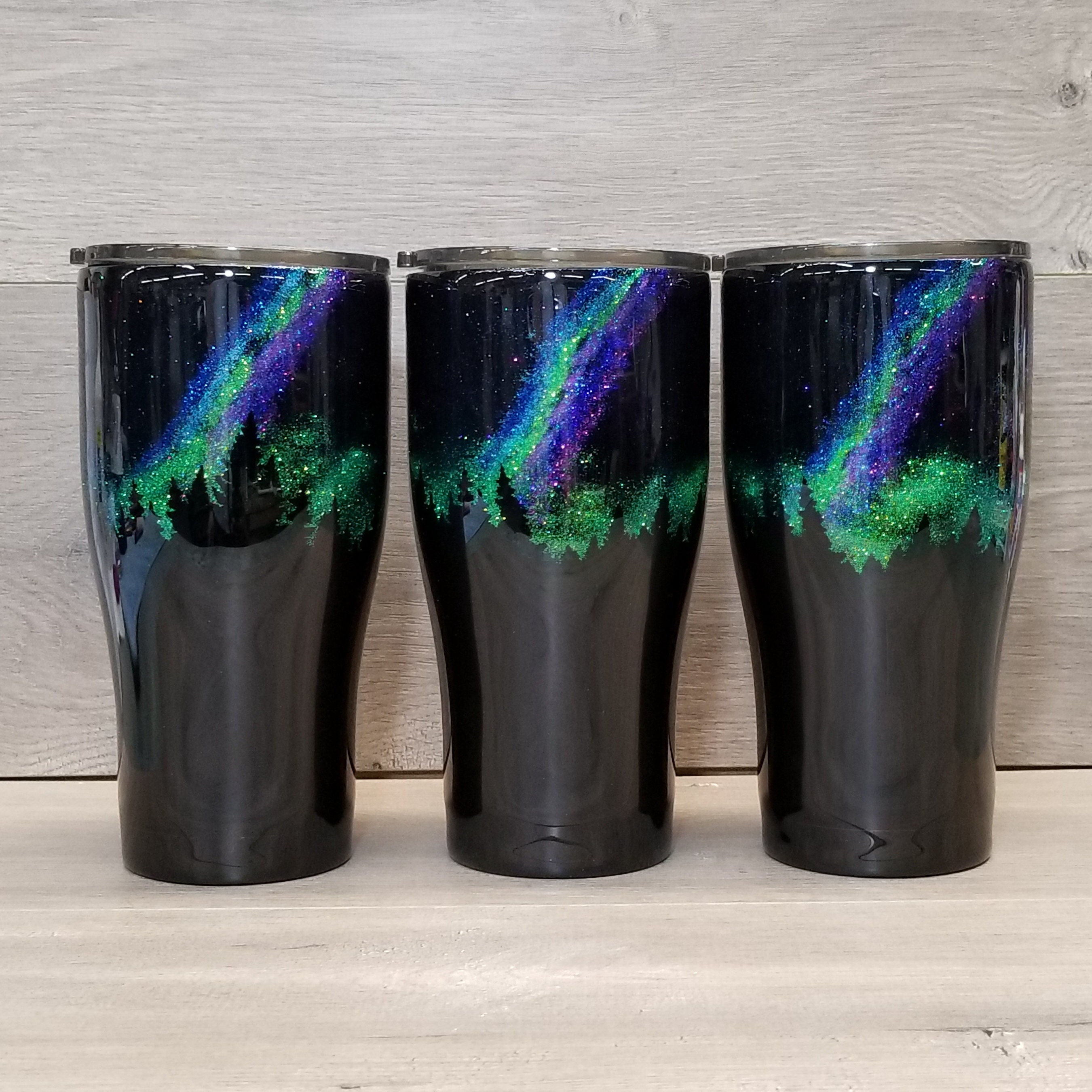Kitchen & Dining Epoxy tumbler with straw and sliding lid Northern Lights Glitter Tumbler 20